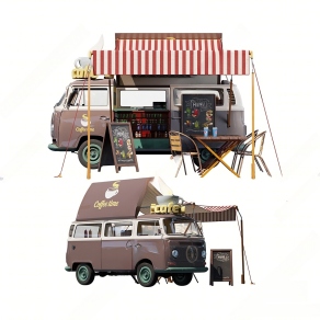 现代巴士餐车 户外美食餐车 移动餐车 汽车商店 汽车小卖铺